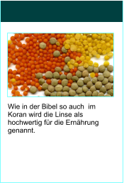 Wie in der Bibel so auch  im Koran wird die Linse als hochwertig fr die Ernhrung genannt.